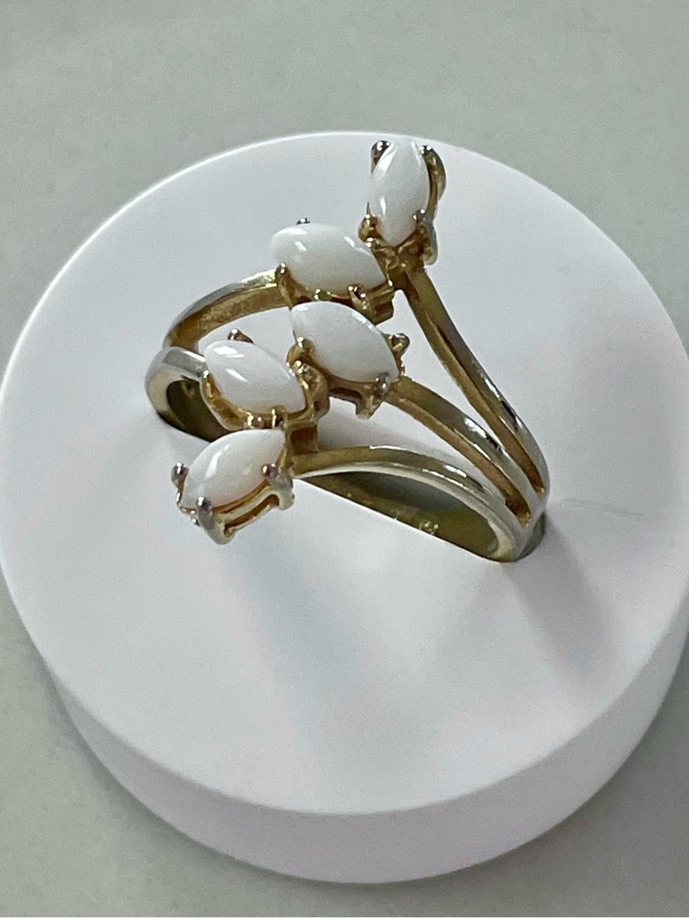 Vintage 18K Gold Plated Marquise Cut Opal Ring by Joseph Esposito